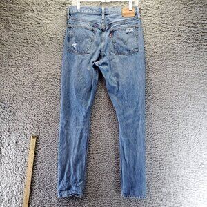 Levis Jeans Womens 28x32 Blue 501 Skinny Distressed Cotton Denim Button Fly